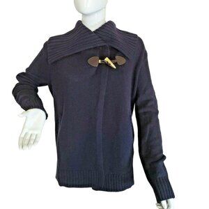 Michael Kors Navy Knit Cardigan Wrap Size S Wool Blend Long Sleeve Shawl Collar